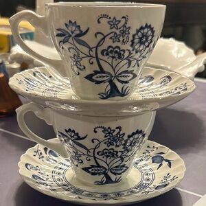 Blue Floral Porcelain Teacup and Saucer Set - Classic Design